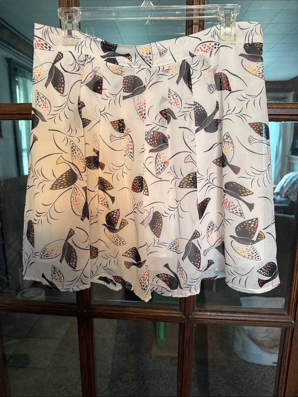 Old Navy Womens Bird Print Chiffon Mini‎ Skirt White Black Red Size Medium